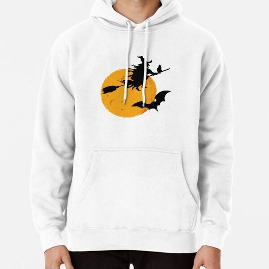 Discover happy halloween witch riding brooms on a dark desert highway Hoodies