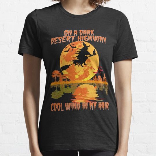 Discover Halloween Witch Riding Brooms On A Dark Desert Highway T-shirts