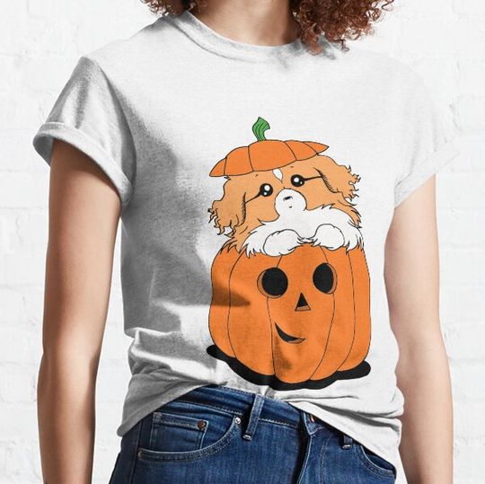 Discover Cute Beautiful and Funny Red and White Tibetan Spaniel in a Pumpkin Halloween Design T-shirts