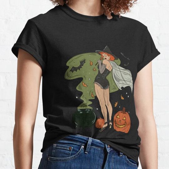 Discover Vintage Pin-up Girl Witch Halloween T-shirts