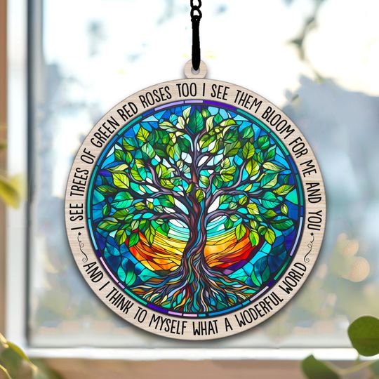 Discover Colorful Tree Suncatcher, Stain Glass Suncatcher Ornament