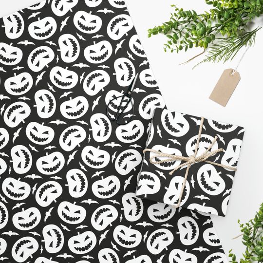 Discover Black and White Pumpkin Wrapping Paper