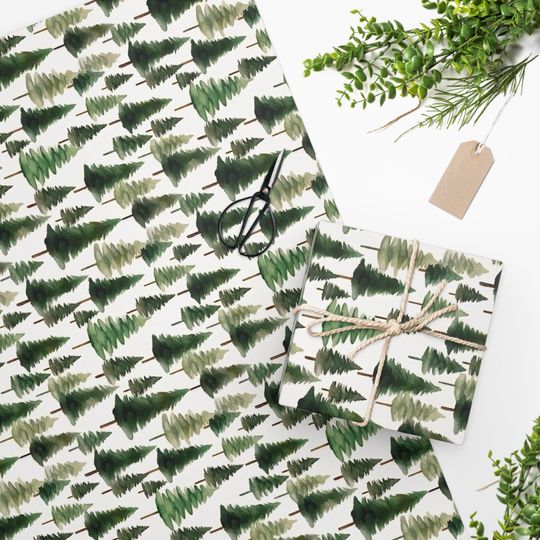 Discover Watercolor Christmas Trees - Christmas Wrapping Paper