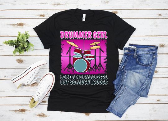 Discover Drummer Girl Drums Player Drumset Drumming T-Shirt For Men Womens Girls Boys Kids, Long Sleeve, Sweatshirt, Hoodie