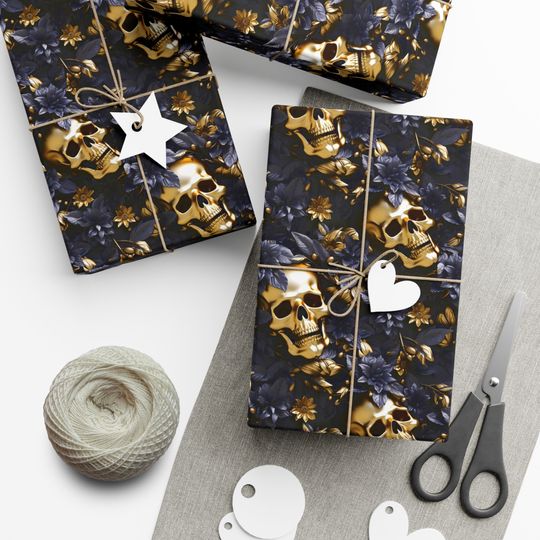 Discover Skull and Roses Gift Wrap | Gothic Wrapping Paper | Horror Wrapping Paper