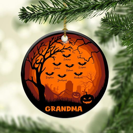 Discover Personalized Family Name Halloween Bat Ornament