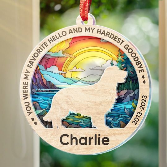 Discover Personalized Pet Memorial Suncatcher, Handmade Custom Name Dog Ornament, Engraved Dog Lovers Gift