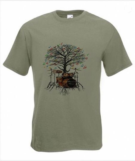 Discover Drum Kit T-shirt Musical Drummer Tree percussion in all sizes