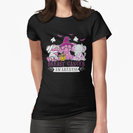 Discover Halloween Elephant Witch Mummy Pink Ribbon Breast Cancer T-shirts
