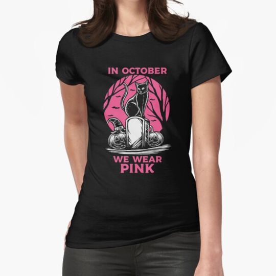 Discover Black Cat Pumpkin In October We Wear Pink Halloween T-shirts