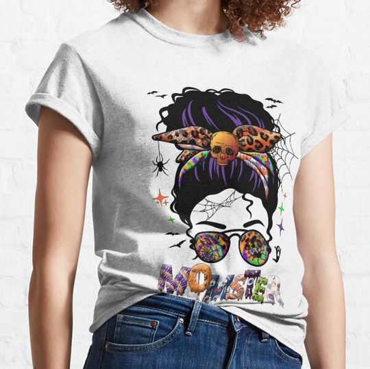 Discover Momster Messy Bun Tie Dye Leopard Skull Halloween Costume T-shirts