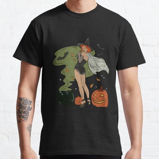 Discover Vintage Pin-up Girl Witch Halloween T-shirts