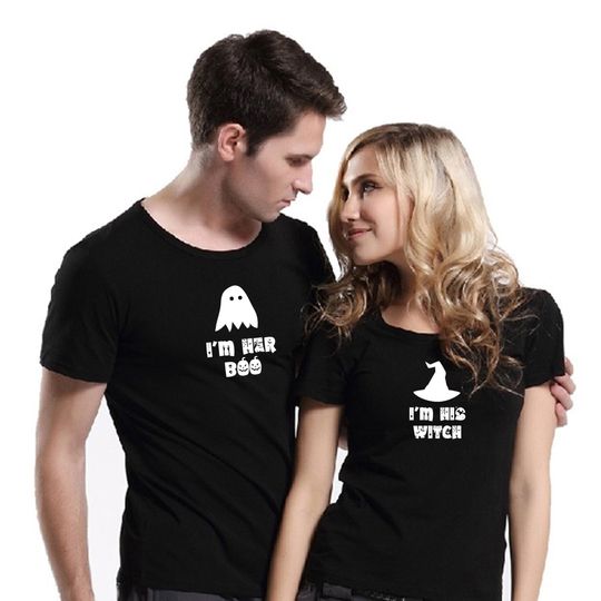 Discover Couple matching funny halloween shirts imhiswitch i'm her boo tshirt t shirt t-shirt tee shirt scary ghost boo joke engaged married top