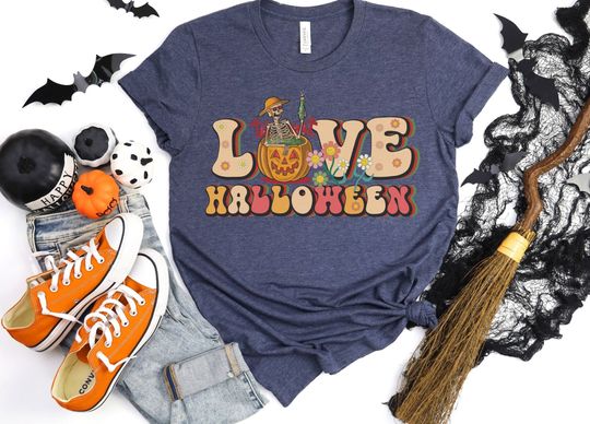 Discover Love Halloween Heart and Skeleton Woman Shirt