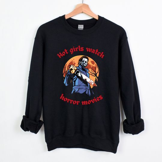Discover Hot Girls Enjoy Horror Movies Crewneck Sweatshirt
