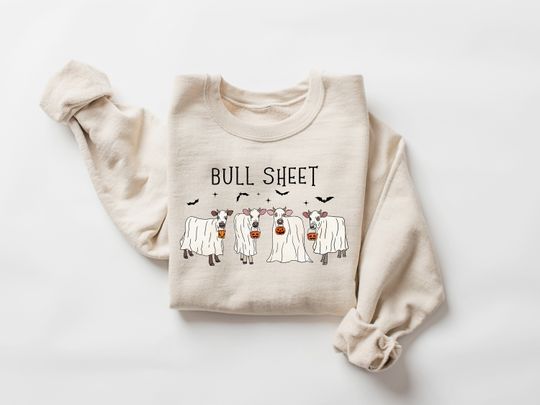 Discover Bull Sheet Sweatshirt, Halloween Ghost Cow Sweatshirt, Trick or Treat Shirt, Spooky Cow Sweater, Halloween Gifts, Ghost Sweatshirt