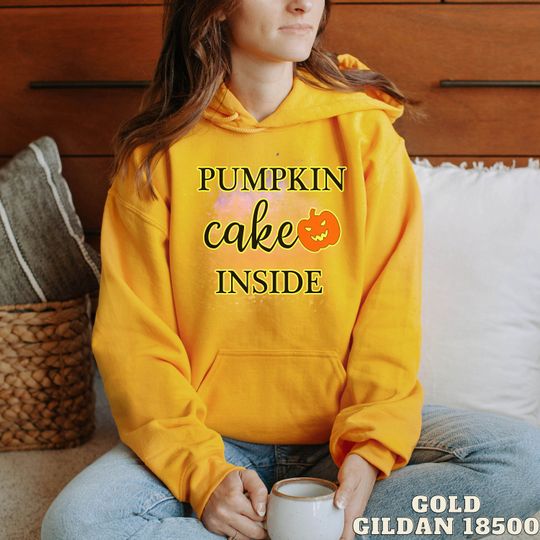 Discover Pumpkin Cake Inside Halloween Pregnancy Announcement Hoodie Fall Pregnancy Reveal Baby Funny New Mom Sweater Halloween Maternity Shirt