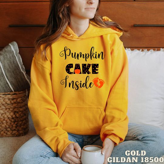 Discover Pumpkin Cake Inside Halloween Pregnancy Announcement Hoodie Fall Pregnancy Reveal Baby Announcement Funny New Mom Sweater Spooky Pregnant