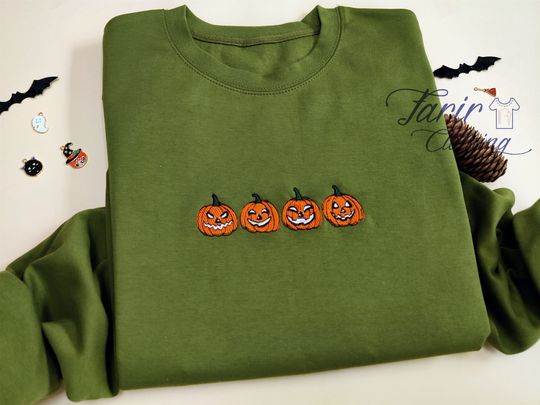 Discover Embroidered Pumpkin Sweatshirt - Custom Crewneck for Fall