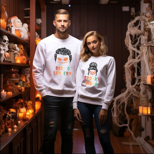 Discover Halloween Sweatshirts, Matching Family Costume Shirts, Dadcula Boo Vibes, One Spooky Momster Mama, Halloween Couple Costume Crewneck Sweater