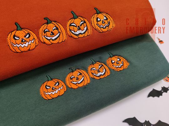 Discover Embroidered Pumpkin Halloween Sweatshirt Hoodie