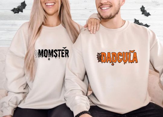 Discover Momster and Dadcula Sweatshirt, Spooky mom Sweater, Scary dad outfit, Boo Crew, Creepy Family Tee, Ghoulish Family, Family Halloween Shirt