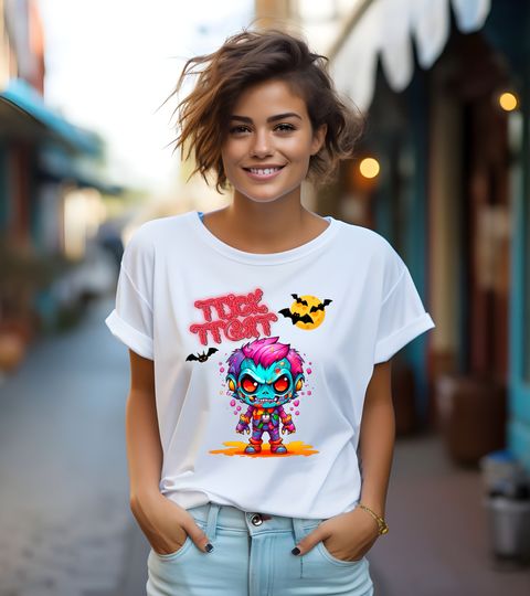 Discover shirt trick or treat 2023 zombie shirt bats zombie shirt color shirt happy halloween zombie Boo!
