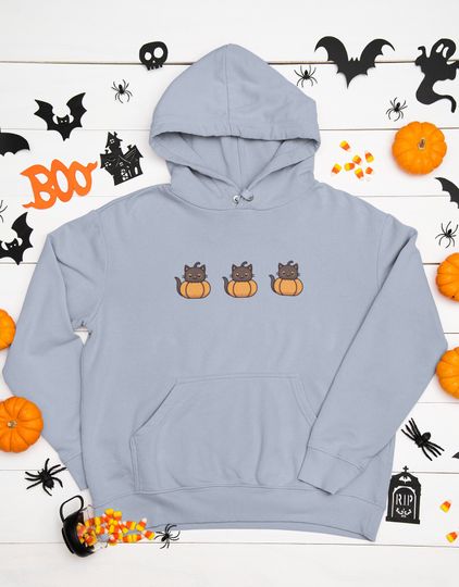 Discover Cute Pumpkin Cat Sweater, Halloween Fall Hoodie, Cat Lover Gift, Spooky Season Crewneck Sweatshirt, Funny Fall Fashion For Women