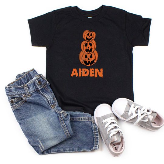 Discover Boys Personalized Halloween Shirt, kids halloween party tshirt, jack-o-lantern shirt, pumpkin shirt, trick-or-treat