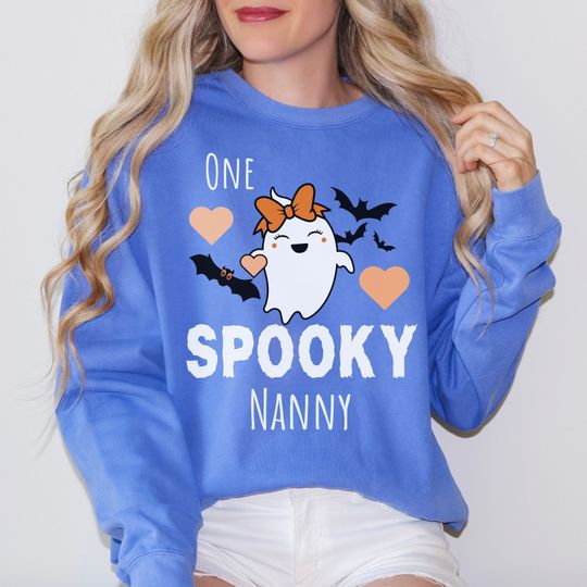 Discover One Spooky Nanny  Sweatshirt, Halloween Grandmother Shirt, Cute Ghost Shirt, Halloween Gift, Funny Ghost Fleece Sweatshirt
