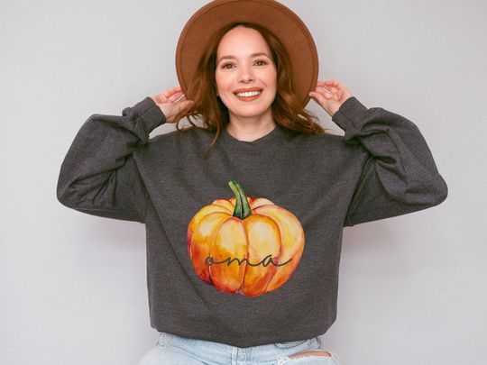 Discover Oma Fall Crewneck Sweatshirt, German Grandma Hoodie, Halloween Shirt, Thanksgiving Pumpkin Custom Matching Family Sweatshirt