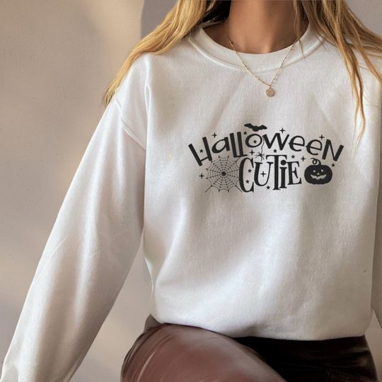Discover Halloween Cutie Embroidered Sweatshirt/ T shirt/ Hoodie, Halloween Sweatshirt, Pumpkin Shirt, Spooky Season, Fall Sweatshirt