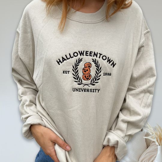 Discover Embroidered Halloweentown University Sweatshirt/ T shirt/ Hoodie, Halloween Sweatshirt, Pumpkin Shirt, Spooky Gift, Fall Sweatshirt