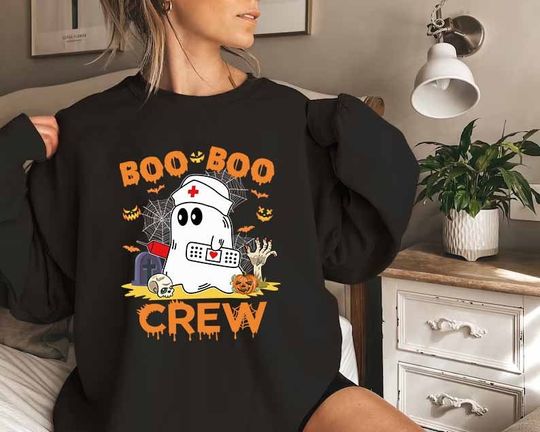 Discover Halloween Nurse Sweatshirt - Boo Crew Ghost Shirt