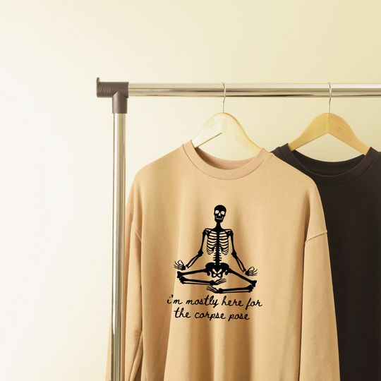Discover Corpse Pose Yoga Sweatshirt: Yoga clothing, Yogi, Halloween, Spooky Sweater, Funny sweater, Gift for anyone, Minimal, Cute Halloween shirt