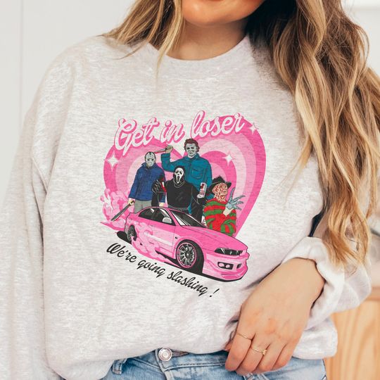 Discover Get In Loser, We're Going Slashing Halloween Horror Movies Drift Crewneck Sweatshirt