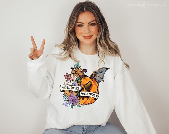 Discover Sorta Sweet Sorta Spooky Sweatshirt, Trick Or Treat Shirt, Halloween Sweater, Thanksgiving Gift, Oversized Hoodie, Cute Fall Season T-Shirt