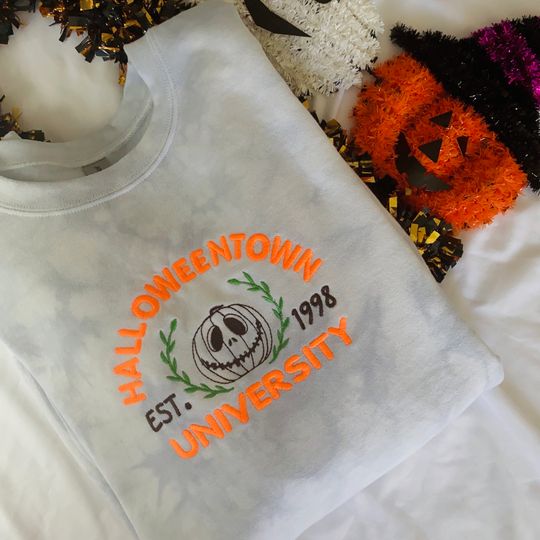 Discover Embroidered Halloween sweatshirt, Halloweentown Crewneck, sleeve spooky, ghost,  Embroidered Crewneck| Pumpkin Shirt