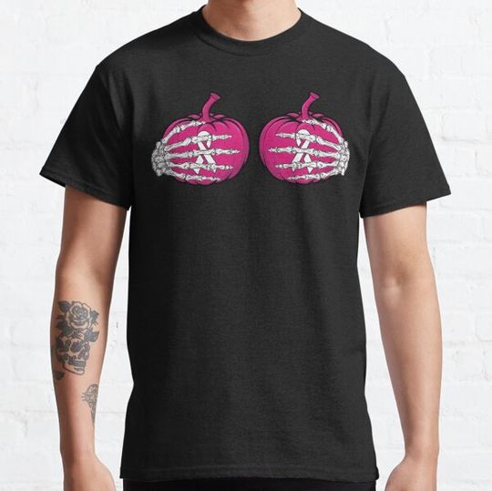 Discover Funny Halloween Skeleton Hands Breast Cancer Awareness T-shirts