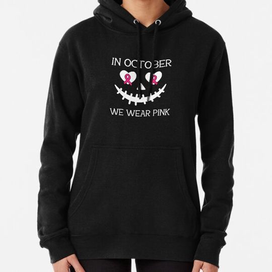 Discover Halloween Face We Wear Pink Breast Cancer Hoodies