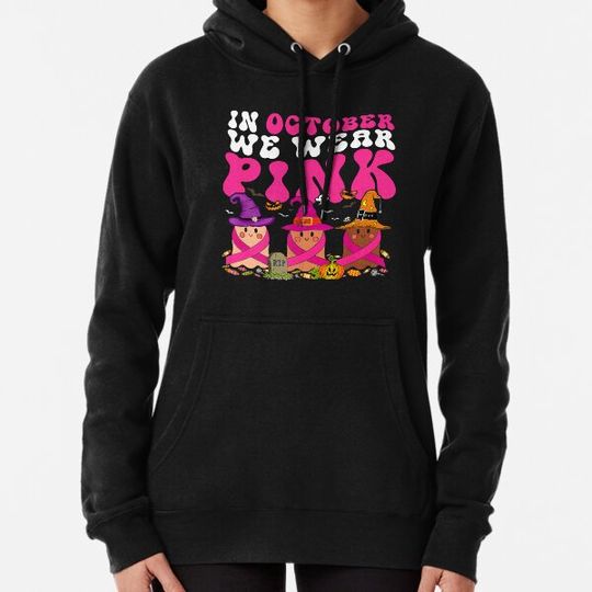 Discover In October We Wear Pink Breast Cancer Cute Ghosts Halloween Hoodies