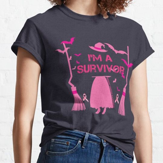 Discover Womens I'm A Survivor Witch Halloween Breast Cancer Awareness T-shirts