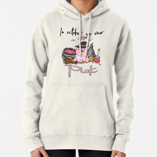 Discover In October We Wear Pink Breast Cancer Pig Witch Halloween Hoodies