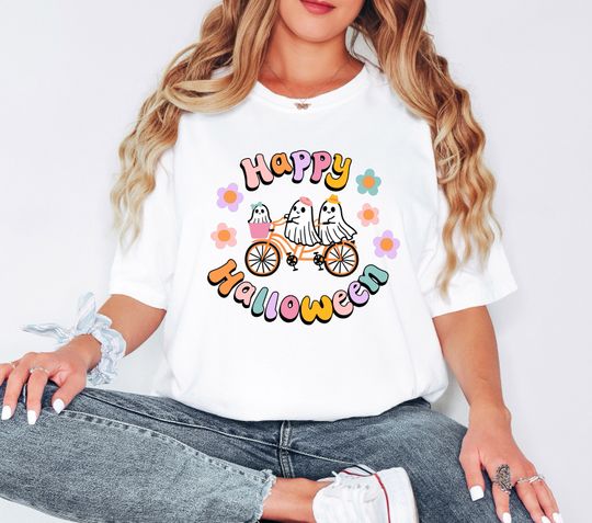 Discover Happy Halloween T-Shirt - Hippie Ghost Family Design