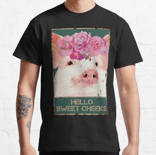 Discover Vintage Hello Sweet Cheeks Pig with Flowers1 T-shirts