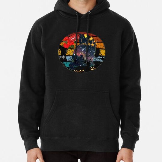 Discover The Cat Says hey | Cute cat with red flowers say hello, in Halloween Hoodies