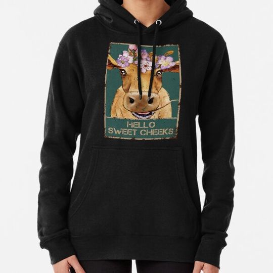 Discover Vintage Hello Sweet Cheeks Cow with Flowers Hoodies