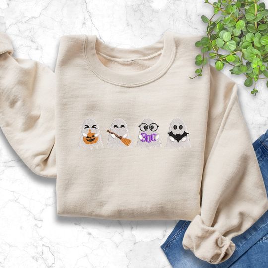 Discover Spooky Ghost Embroidered Sweatshirt