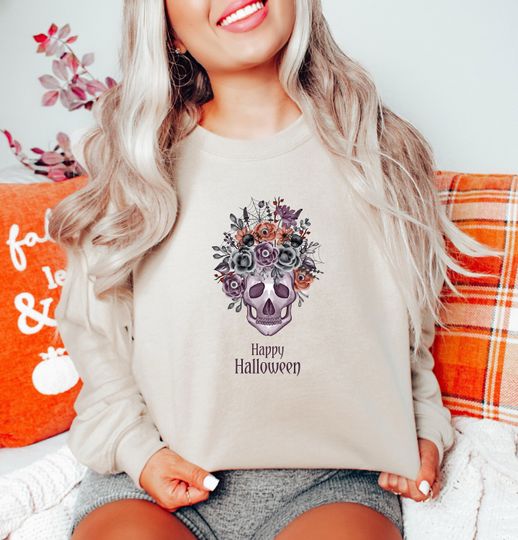 Discover Happy Halloween Floral Skull Sweatshirt