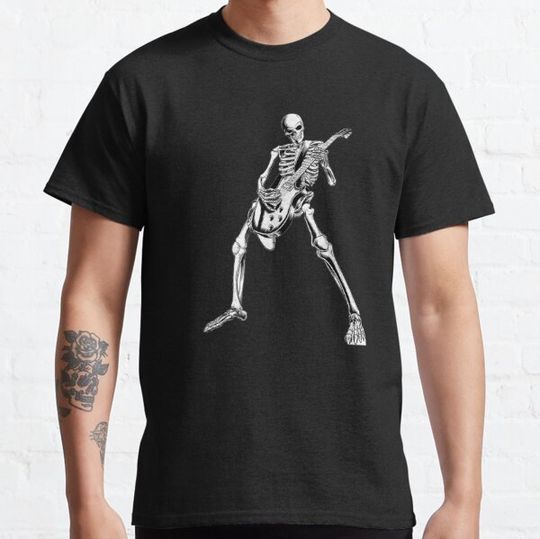 Discover Skeleton Playing Guitar Electric Acoustic Classical T-shirts